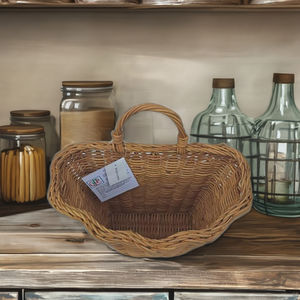 Panier de rangement mural en rotin naturel à bords festonnés, moderne, écologique, multifonctionnel pour arrangements floraux et décoration d'hôtel - Product Image 3