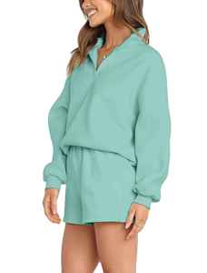 Ensemble d'été pour femmes, haut en coton respirant à col en V de couleur unie et pantalon à taille élastique, tenue quotidienne très tendance - Product Image 4