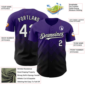 Premium Custom Baseball Jerseys Breathable Mesh Polyester Fabric OEM Embroidery Sublimation Printed Plus Size Short Purple Black - Product Image 3