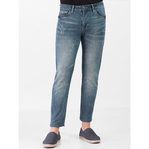 Jean slim extensible pour homme de haute qualité, taille mi-haute, style droit, déchiré et délavé, respirant, avec technique de déchirure et de lavage - Product Image 1