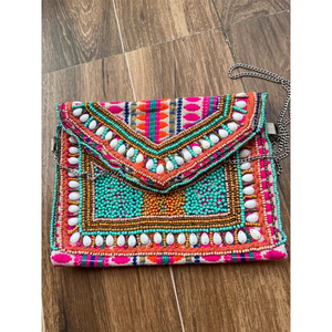 Indian Traditional Luxury Handbag Multicolor <b>Crystal</b> Glass <b>Beaded</b> Durable Artisan Craft Premium Baguette Fashion Accessories - Product Image 1