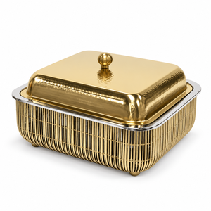 Cazuela Rectangular de Lujo Dorada con Tapa, Calentador de Alimentos de Metal Pulido - Product Image 3