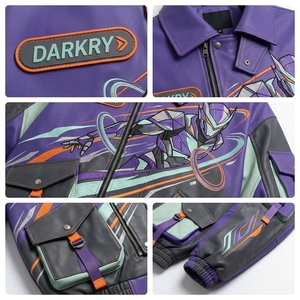 New Trend Streetwear Bomber <b>Jacket</b> Character Print Turn-down Collar Zipper Front Patch Designs Autumn Regular Fit - Product Image 6