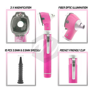 Ensemble d'otoscope de poche de couleur rose, outil d'examen médical compact avec éclairage LED lumineux, portable pour diagnostic auriculaire - Product Image 2