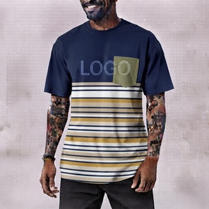 <b>Men's</b> <b>Striped</b> Short Sleeve <b>T</b>-<b>Shirt</b> Pocket Stand Collar Casual Heavyweight 380g Oversized Fit 100% Cotton Jersey Fabric - Product Image 1