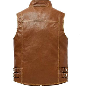 Chaleco de Motociclista de Cuero Vacuno Marrón Personalizado a Precio de Mayoreo, Chaleco sin Mangas para Club de Motociclistas, Proveedor de Fábrica - Product Image 2
