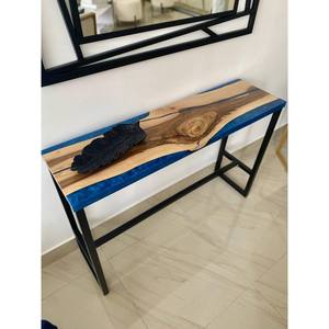 Table console en résine époxy Blue River, bois à bords naturels, meuble d'entrée fait main, pièce d'appoint moderne pour couloir - Product Image 2