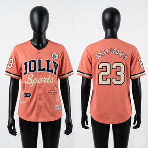 Women Baseball Jersey GSM Polyester <b>Peach</b> Color Sleeve Stripe Sublimation Embroidery Custom Logo Women Cotton Baseball Jersey - Product Image 1
