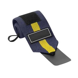 Bandes de maintien pour poignets bleu marine et jaunes à rayures, pour haltérophilie, soutien élastique, entraînement professionnel, polyester/coton - Product Image 2