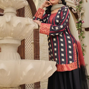 Traje de Mujer de 3 Piezas Personalizado en Talla Adulta, Estilo Pakistaní, Camisa Estampada, Pantalón y Dupatta de Algodón - Product Image 4