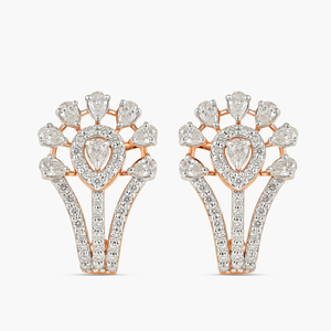 Rose Gold Diamond Flower <b>Stud</b> <b>Earrings</b> Pear Cut Women's Luxury Wedding Jewelry - Product Image 1