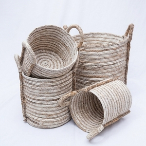 Natural Banana Bark Recycled <b>Plastic</b> Eco-Friendly Modern Storage <b>Basket</b> Set with Handles Tall Pot Planter Room Decor - Product Image 2