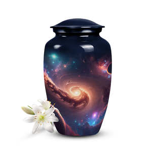 Urne funéraire en aluminium Galaxy pour cendres d'adultes, récipient commémoratif personnalisé, décoration commémorative - Product Image 1