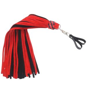 Laisse en cuir rouge et noir avec poignée tressée et mousqueton métallique - Product Image 2