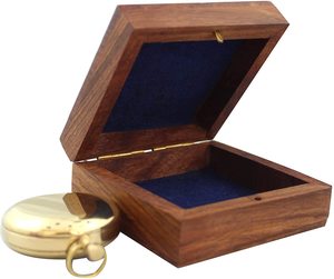 Boussole de poche magnétique artisanale en laiton antique, objet de collection nautique avec boîte en bois, décoration maritime vintage, cadeau - Product Image 5