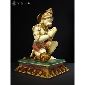 Estatua de latón colorida de 12 pulgadas del Señor Hanuman sentado en Namaskar gesto elegante escultura para decoración del hogar, regalos y Templo - Product Image 3