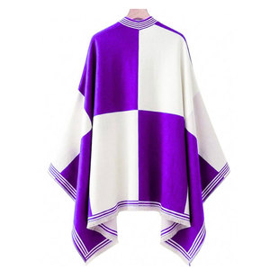 NCNW Sorority Women’s White & <b>Purple</b> Cape Shawl <b>Cardigan</b> Casual Striped Open Front Cape Shawl Daily Wear Square Scarf - Product Image 2