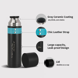 Bouteille isotherme classique en acier inoxydable SUS 304 à double paroi, grande capacité 1L/33oz, revêtement céramique gris, avec tasse, maintient au chaud 6 heures/au froid 9 heures - Product Image 2