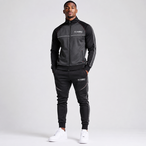 Ensemble de survêtement pour homme Fly Humble, veste zippée intégrale et pantalon, design sportif, noir avec bordure blanche, vêtements d'automne, prix bas, OEM - Product Image 3