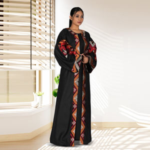 Abaya de Lino con Frente Abierto, Diseño Tradicional con Paneles Bordados, Transpirable, Elegante, Modesta, Larga hasta el Suelo, Estilo Árabe, para Oración en Ramadán - Product Image 1