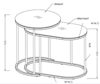 Ensemble de tables basses Lumetal, 2 pièces, style moderne et simple, plateau en verre, structure en métal, tables gigognes, meubles de salon, garantie de 2 ans