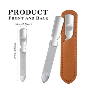 Mini Lima de Uñas de Doble Cara de Acero Inoxidable con Estuche de Cuero para el Cuidado de las Uñas, Diseño Clásico, Reutilizable, Grano 80/100 - Product Image 3