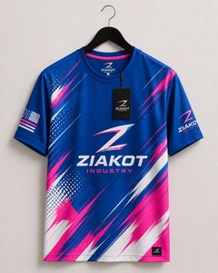 T-shirt de performance personnalisé pour homme ZIAKOT, nouveau design, bleu, rose et blanc - Product Image 1