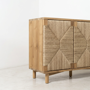 Aparador de Madera de Teca con 3 Puertas y Mimbre de Seagrass, Mueble Buffet para Comedor, Mueble de Cocina Moderno, Venta al por Mayor - Product Image 4