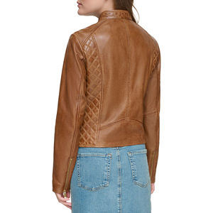 <b>Women</b> Cropped Real Leather <b>Jacket</b> Ladies Black Short Biker Slim Fit <b>Zip</b>-<b>Up</b> Customized Embroidery Factory Price Wholesale - Product Image 6