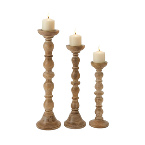 Candelabro de Madera Rústico Hecho a Mano, con Acabado Blanqueado, Tallado, para una Sola Vela, Centro de Mesa - Product Image 2