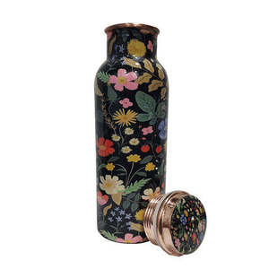 Bouchon de bouteille d'eau moderne en cuivre noir, double paroi, écologique, de haute qualité, avec impression florale multicolore - Product Image 1