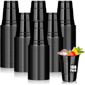 Confezione da 100 Bicchieri di Plastica Neri Usa e Getta da 16 oz, Resistenti, per Feste, Halloween, Matrimoni, Compleanni, Birra - Product Image 1