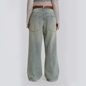 Jeans en denim décontractés à taille mi-haute pour femmes, de haute qualité, avec logo personnalisé, couleur unie - Product Image 2