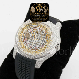 Reloj de Cuarzo Analógico de Lujo para Hombre con Incrustaciones de Diamantes, Caja Redonda de 45 mm, Cristal de Zafiro, Correa de Silicona, Números Arábigos - Product Image 3