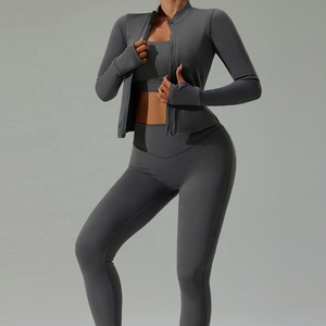 Hot Sale 3 Piece <b>Yoga</b> Set Work Out Sets Women Full Zip up Long Sleeve <b>Yoga</b> <b>Jacket</b> Sports Bra Pants <b>Yoga</b> Set for Women - Product Image 3