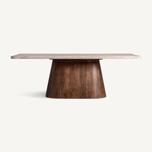 Table à manger moderne pliable en bois de manguier et marbre |   Table à manger rectangulaire de luxe avec base conique pour appartement et hôtel - Product Image 2