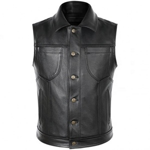 Gilet en cuir personnalisé coupe classique pour hommes hiver Moto Biker gilet avec bouton décoration noir 3D motif Style - Product Image 1
