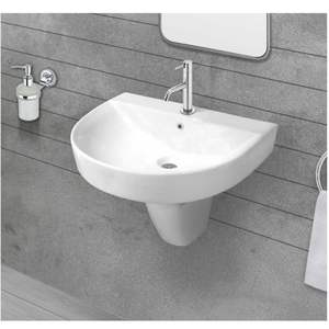 Lavabo de Cerámica Profesional para Colgar en la Pared con Semi Pedestal, Lavabo Colgante de Baño con Acabado Blanco Brillante - Product Image 5