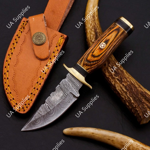 Handmade Durable Damascus Steel Fixed Blade Camping Knife Brown Pakka Wood Handle Brass Guard Razor Sharp Outdoor EDC 15.25 cm - Product Image 6