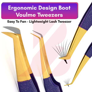 Juego de 5 Pinzas para Pestañas con Punta Dorada, Color Rosa y Morado Brillante, Pinzas de Acero Inoxidable para Extensión de Pestañas con Puntas de Fibra - Product Image 6