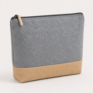 Recycled Cotton <b>Toiletry</b> <b>Bag</b> Natural Juco Base Zipper Cosmetic Makeup Pouch Custom Logo Wholesale OEM ODM Private Label Supplier - Product Image 6