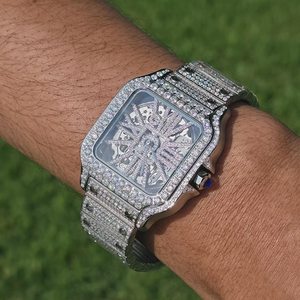 Reloj de Lujo para Hombre, Automático, de Acero Inoxidable, con Esfera Cuadrada Esqueletizada, Cristal Analógico, Resistente al Agua, con Moissanita - Product Image 6