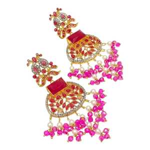 Juego de Aretes de Acero Inoxidable con Baño de Oro en Forma de Flor con Circonitas y Cuentas Rosas para Mujer, Estilo Bohemia, Joyería de Moda para Uso Diario - Product Image 1