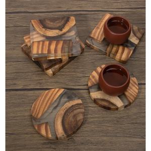 Customize <b>Drink</b> Beer Tea Coffee square Round Bamboo Wood Epoxy Resin <b>coaster</b> with Holder Set - Product Image 5