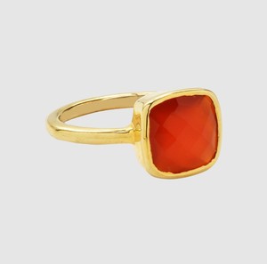 Trendy Carnelian 10 mm <b>Cushion</b> Shape Gemstone Women <b>Ring</b> - Fashion Gold Plated <b>Rings</b> - Wholesale Bulk Price <b>Ring</b> - Product Image 1