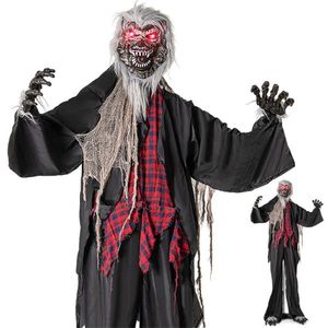 Lupo mannaro animatronico realistico in pelliccia da 2,5 m per Halloween, con LED rossi lampeggianti, braccia snodabili, facile montaggio in 3 fasi, decorazione con ululati spaventosi - Product Image 1