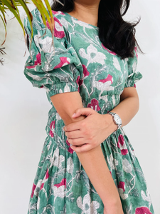 Vestido largo maxi de algodón indio con estampado floral y cuello redondo, manga corta, estampado en bloque, superventas 2026 para mujer - Product Image 2