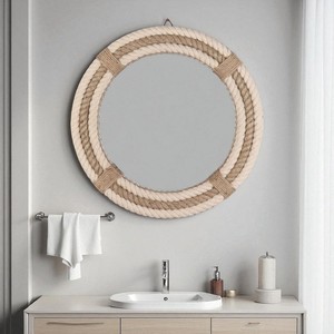 Coastal Hemp Rope Handwoven Bohemian <b>Wall</b> Accent Mirror for Home Decor Round Hanging Mirror Made in Vietnam - Product Image 2