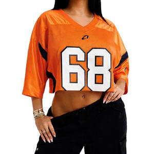 Camiseta Deportiva Corta para Mujer, Color Naranja, Transpirable, Cuello Redondo, Estampado Personalizado, Estilo American Football, Corte Holgado, Fabricación OEM - Product Image 2