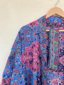 Bleu Soie À La Main Vintage Sari Kimono Robe Robe De Mariée Resort Wear Bikini Wrap Up Robe - Product Image 2